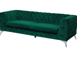 3 Seater Velvet Fabric Sofa Emerald Green Sotra