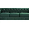 3 Seater Velvet Fabric Sofa Green Chesterfield