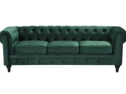 3 Seater Velvet Fabric Sofa Green Chesterfield