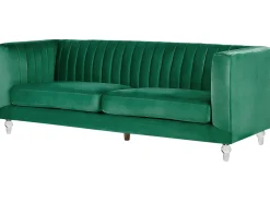 3 Seater Velvet Fabric Sofa Green Arvika
