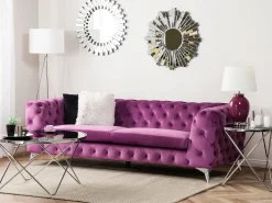 3 Seater Velvet Fabric Sofa Purple Sotra