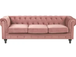 3 Seater Velvet Fabric Sofa Pink Chesterfield
