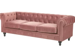 3 Seater Velvet Fabric Sofa Pink Chesterfield