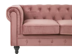 3 Seater Velvet Fabric Sofa Pink Chesterfield