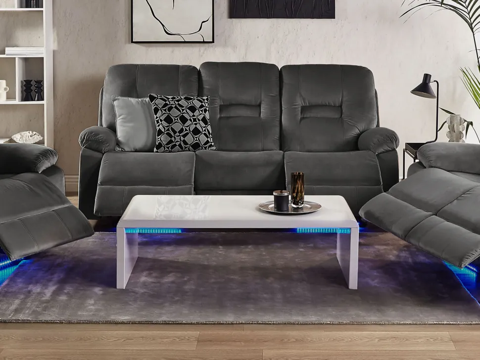 3 Seater Velvet Led Electric Recliner Sofa With Usb Port Grey Bergen