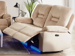 2 Seater Velvet Led Electric Recliner Sofa With Usb Port Beige Bergen