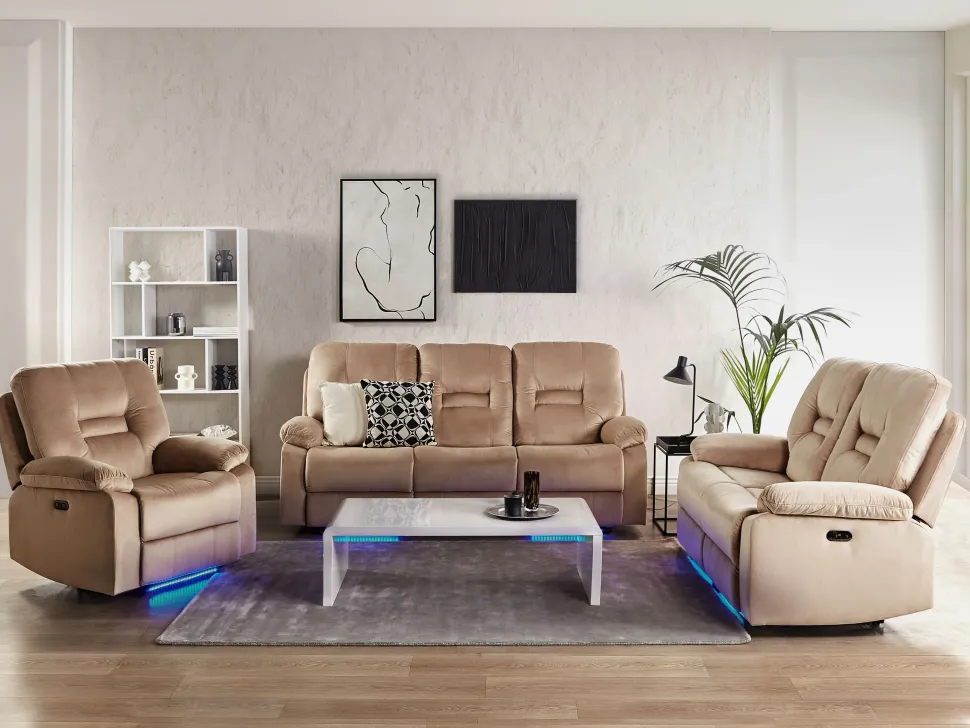 2 Seater Velvet Led Electric Recliner Sofa With Usb Port Beige Bergen