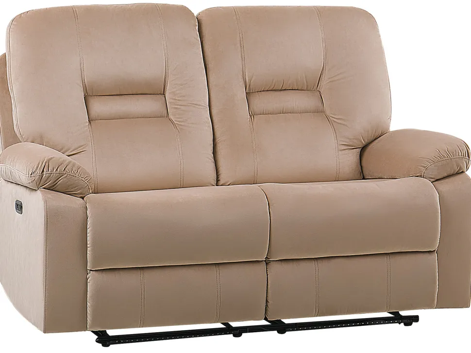 2 Seater Velvet Led Electric Recliner Sofa With Usb Port Beige Bergen