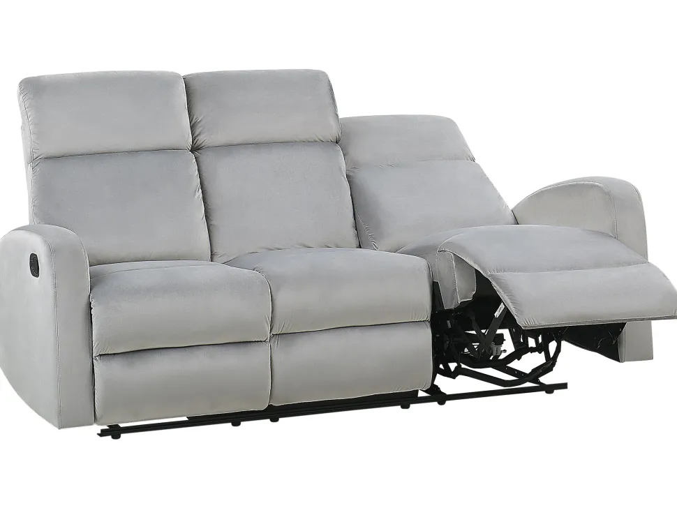 3 Seater Velvet Manual Recliner Sofa Light Grey Verdal