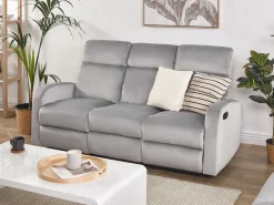 3 Seater Velvet Manual Recliner Sofa Light Grey Verdal