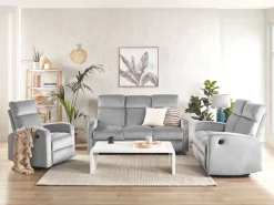 3 Seater Velvet Manual Recliner Sofa Light Grey Verdal