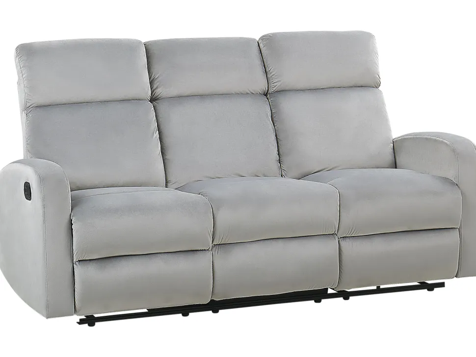 3 Seater Velvet Manual Recliner Sofa Light Grey Verdal