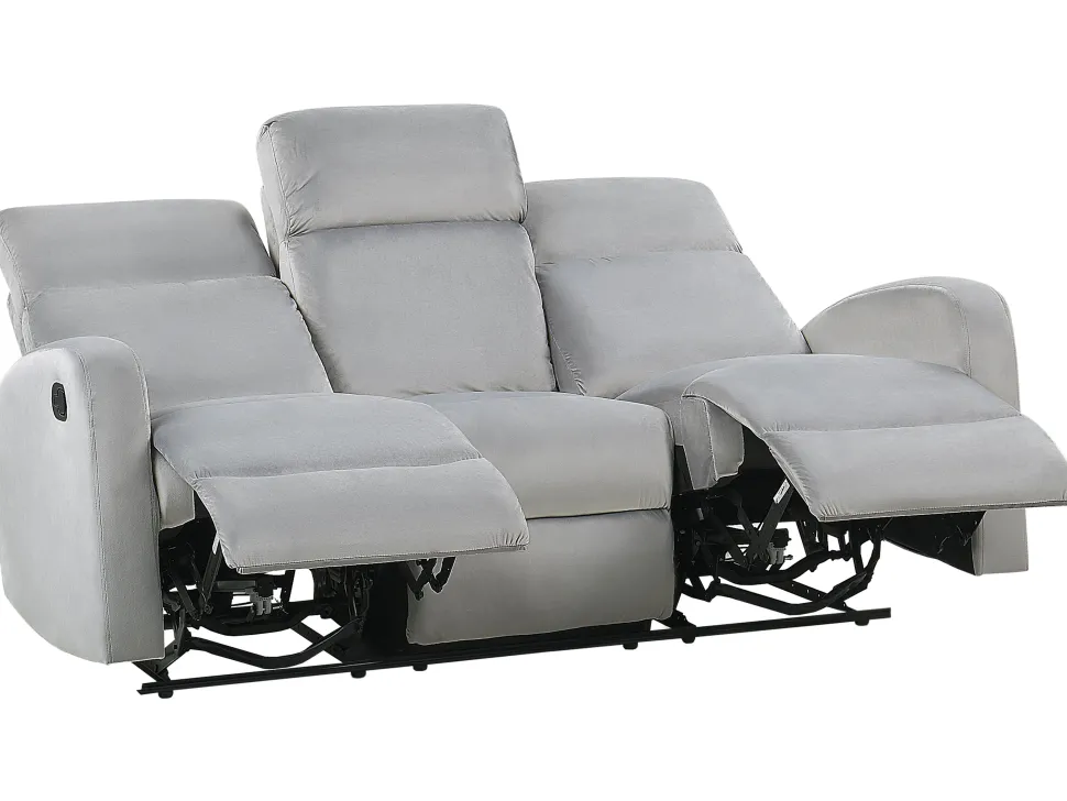 3 Seater Velvet Manual Recliner Sofa Light Grey Verdal