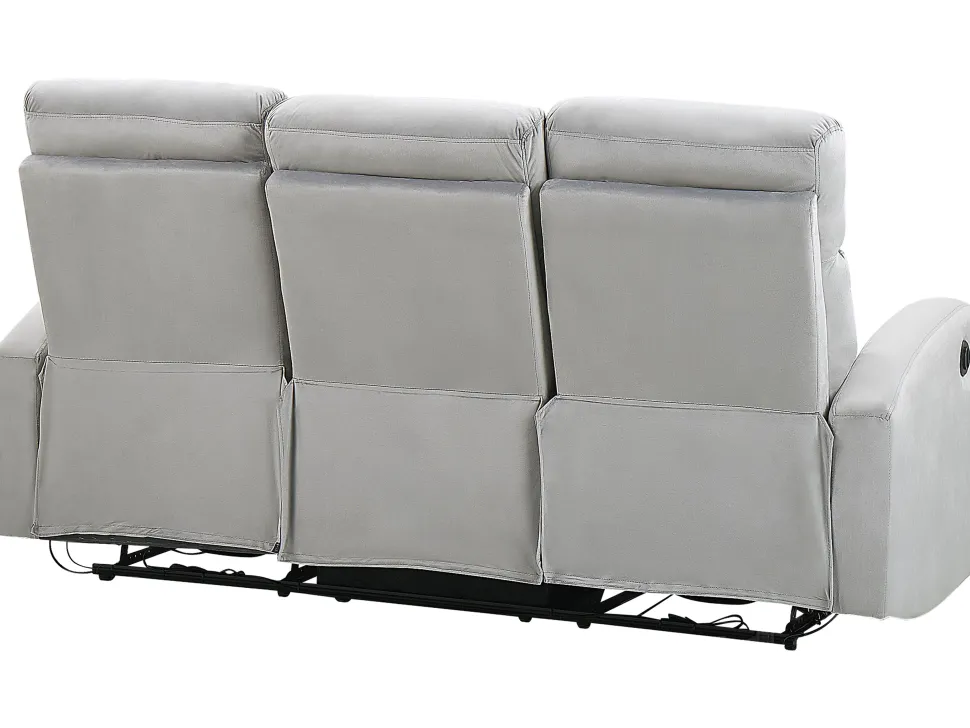 3 Seater Velvet Manual Recliner Sofa Light Grey Verdal