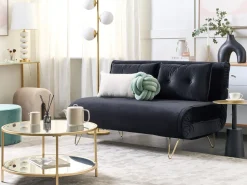 2 Seater Velvet Sofa Bed Black Vestfold