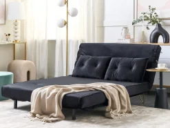 2 Seater Velvet Sofa Bed Black Vestfold