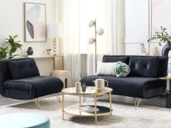 2 Seater Velvet Sofa Bed Black Vestfold