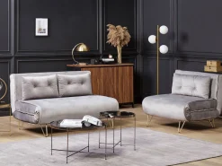2 Seater Velvet Sofa Bed Grey Vestfold