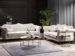 3 Seater Velvet Sofa Beige Skien