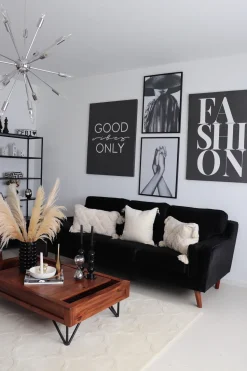 3 Seater Velvet Sofa Black Lokka