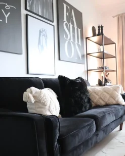 3 Seater Velvet Sofa Black Lokka