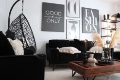 3 Seater Velvet Sofa Black Lokka