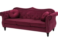 3 Seater Velvet Sofa Burgundy Skien