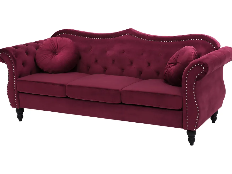 3 Seater Velvet Sofa Burgundy Skien