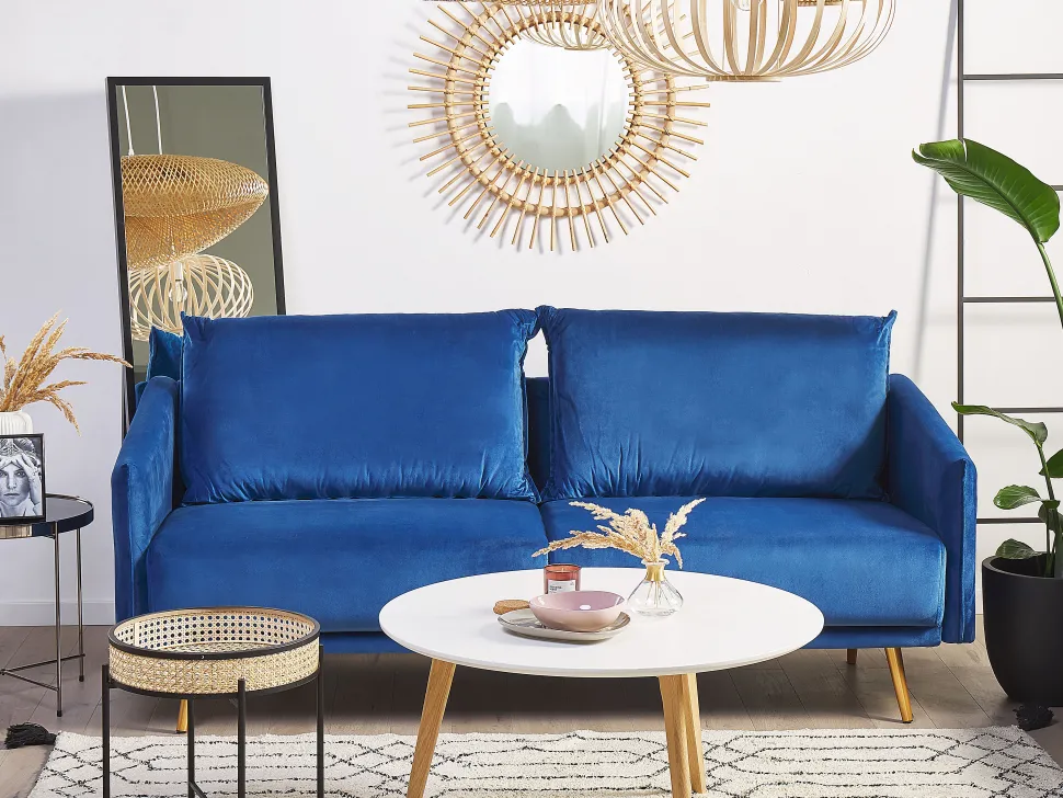 3 Seater Velvet Sofa Navy Blue Maura