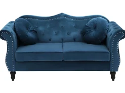 2 Seater Velvet Sofa Navy Blue Skien