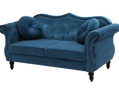 2 Seater Velvet Sofa Navy Blue Skien