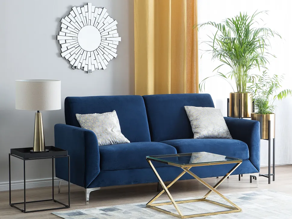 3 Seater Velvet Sofa Navy Blue Fenes
