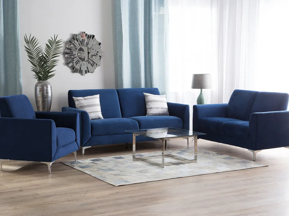 3 Seater Velvet Sofa Navy Blue Fenes