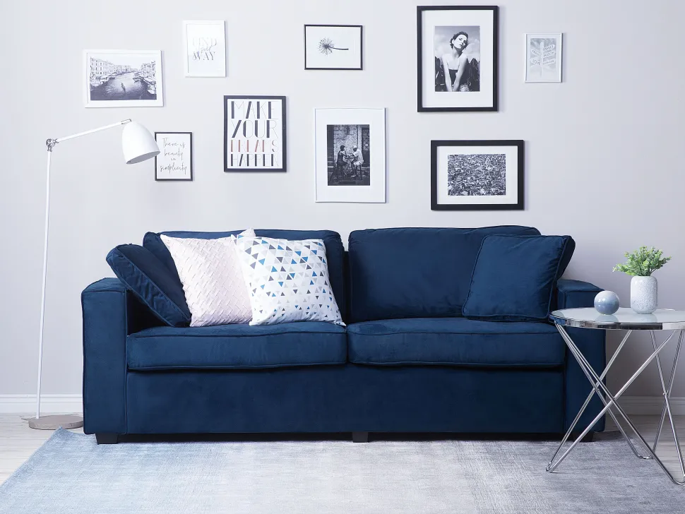3 Seater Velvet Sofa Navy Blue Falun