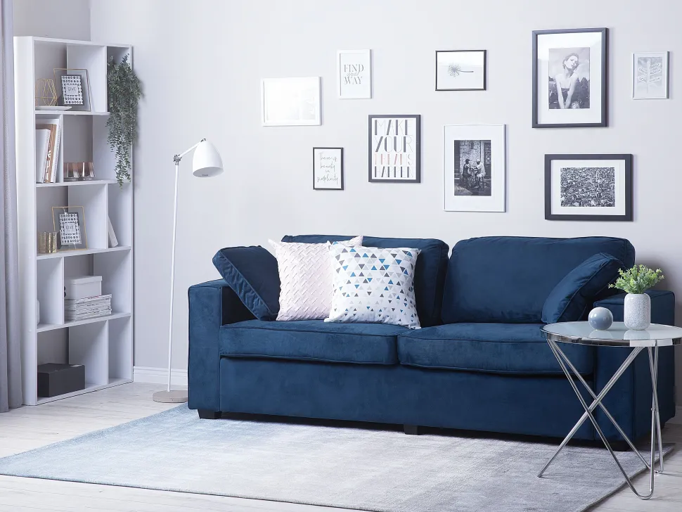 3 Seater Velvet Sofa Navy Blue Falun