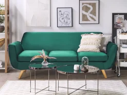 3 Seater Velvet Sofa With Removable Cover Green Bernes