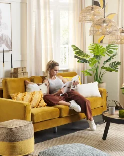 3 Seater Velvet Sofa Yellow Gavle