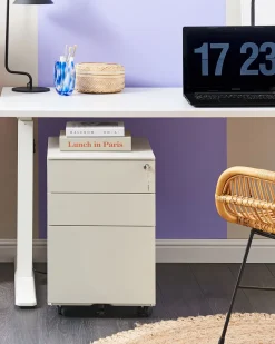 Aktenschrank Metall Cremeweis 3 Schubladen Mit Rollen Cami