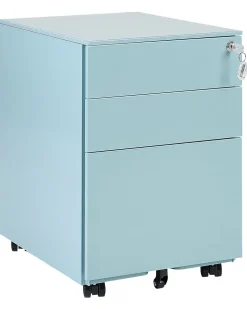 Aktenschrank Metall Hellblau 3 Schubladen Mit Rollen Cami