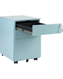 Aktenschrank Metall Hellblau 3 Schubladen Mit Rollen Cami