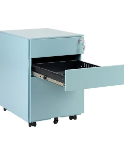 Aktenschrank Metall Hellblau 3 Schubladen Mit Rollen Cami