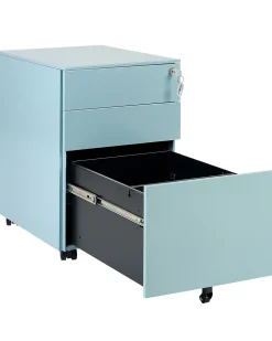 Aktenschrank Metall Hellblau 3 Schubladen Mit Rollen Cami