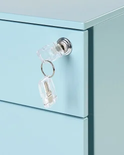 Aktenschrank Metall Hellblau 3 Schubladen Mit Rollen Cami