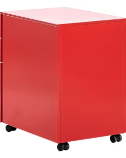 Aktenschrank Metall Rot 3 Schubladen Mit Rollen Cami