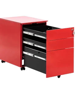 Aktenschrank Metall Rot 3 Schubladen Mit Rollen Cami
