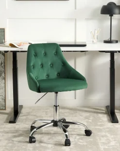 Arbeitshocker Mit Rollen Samtstoff Smaragdgrun Hohenverstellbar Parrish