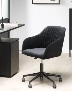 Arbeitshocker Mit Rollen Samtstoff Schwarz Hohenverstellbar Venice