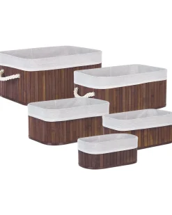 Aufbewahrungskorb Bambusholz Dunkelbraun 5Er Set Talpe