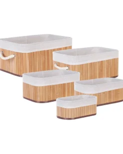 Aufbewahrungskorb Bambusholz Hellbraun 5Er Set Talpe