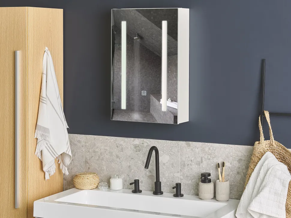 Bad Spiegelschrank Weis / Silber Mit Led-Beleuchtung 40 X 60 Cm Cameron